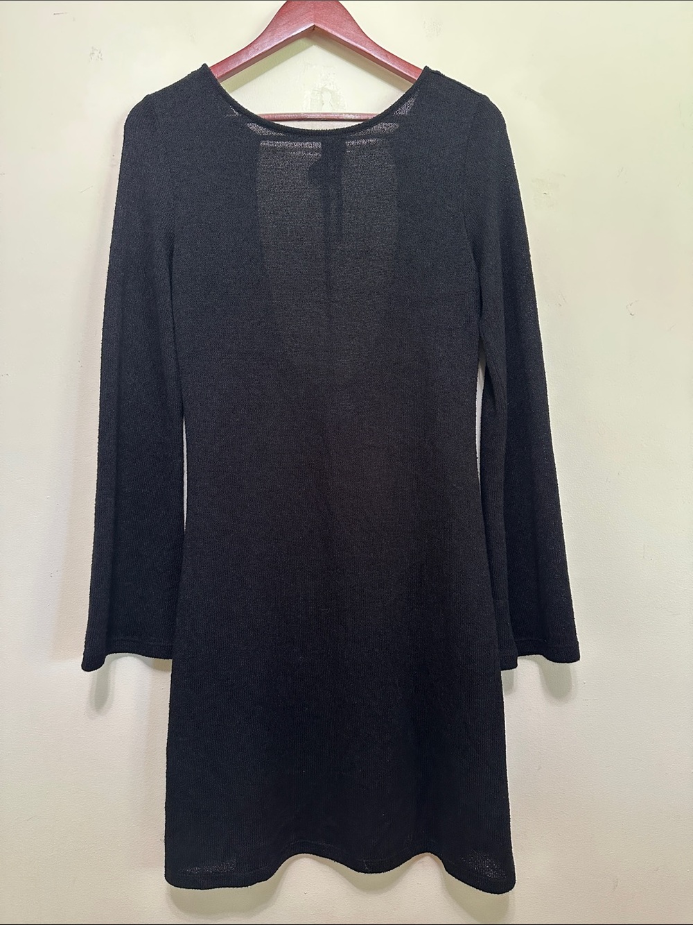Divided Black Long-Sleeve Knit Shift Dress